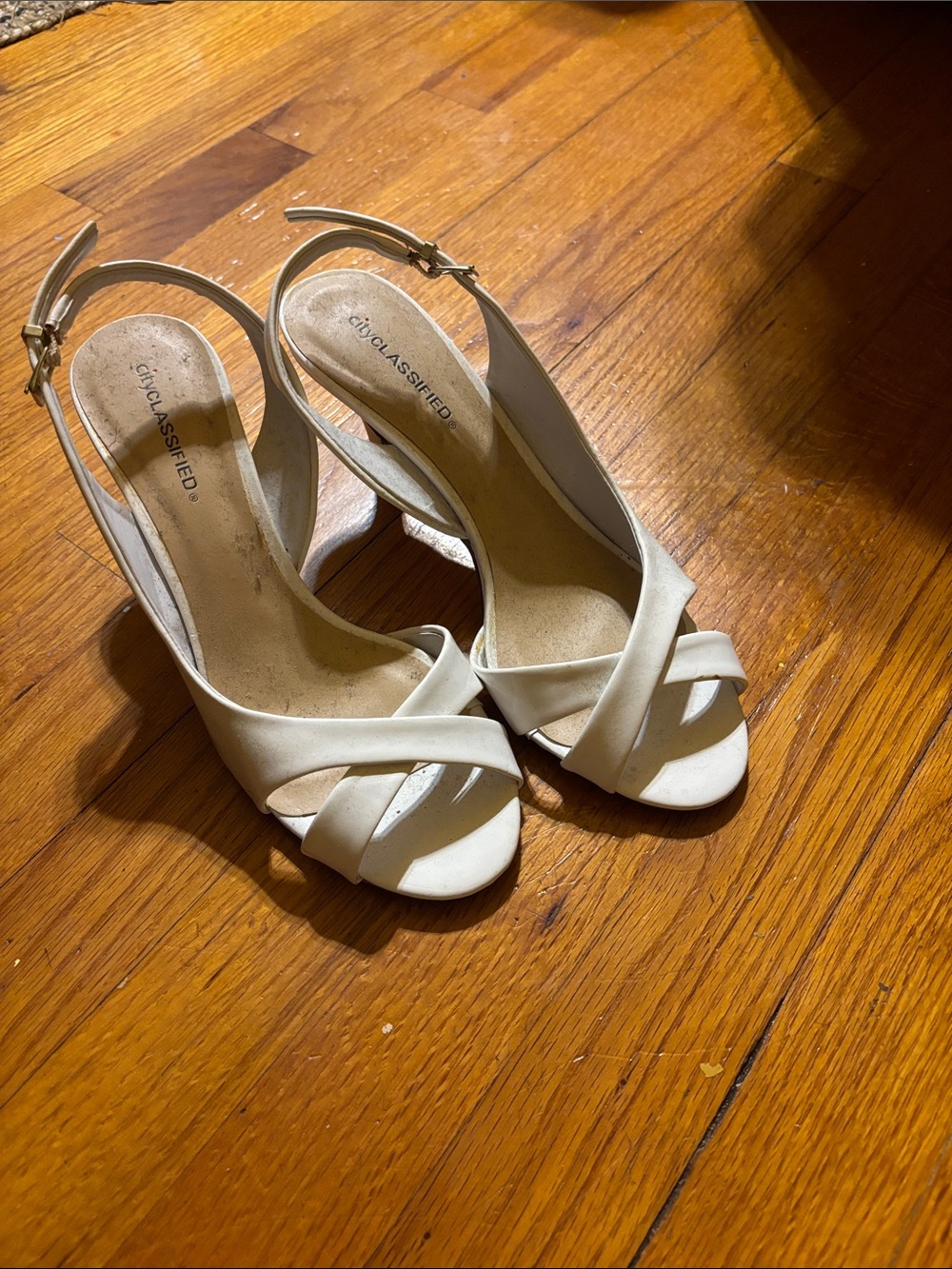 Cityclassified Ivory Crisscross Slingback Heels